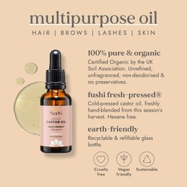 Fushi Organic Castor Oil - 30ml 100% Pure Cold & Fresh-Pressed For Dry Skin & Hair Growth, Eyelashes & Eyebrows Hexane Free Food-grade for inner health Sustainably Sourced