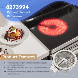 Upgraded 8273994 W11171119 DG47-00060A 6in Range Radiant Surface Element, Compatible with Whirlpool, Kenmore Electric Furnace Oven Replaces WP8273994 AP6012390 PS11745598, PS11764915, Radiant Element