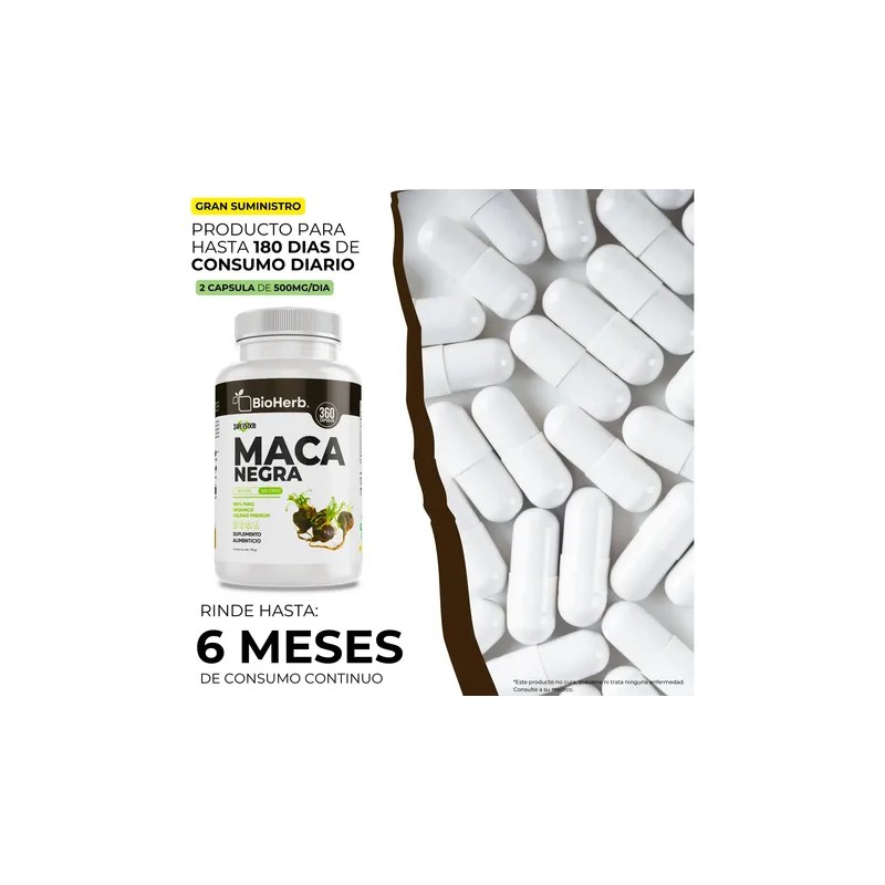Maca Negra 100 Pura Bioherb 180 Cápsulas Suplemento