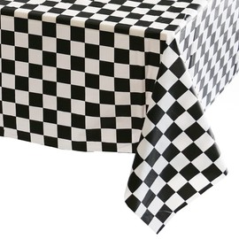 54"x108" Black and White Checkered Table Cloth Racing TableCloth Party Disposable,Rectangular Checkered Flag Plastic Gingham Table Cover for Racing,Picnic,Banquet,Birthday,Themed,Tea Party Table Decor