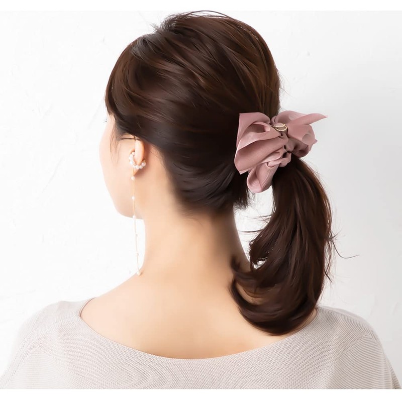 JewelVOX Women's Scrunchie Hair Elastic Ribbon Motif (Navy)