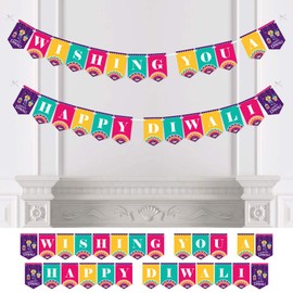 Big Dot of Happiness Happy Diwali - Festival of Lights Party Bunting Banner - Party Decorations - Wishing You a Happy Diwali