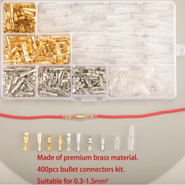 400pcs Bullet Connectors Kit, 3.9mm Bullet Terminals with Insulation Cover, Brass Bullet Wire Connectors Male and Female Crimp Terminals, Car Bike Automotive Motorcycle Electrical Cable Connector kit
