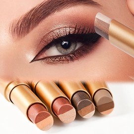 4Pcs 3 Color Gradient Eyeshadow Stick Set,Matte & Shimmer Cream Eyeshadow,Three Tone Water Resistant Long Lasting Eye Shadow Pen