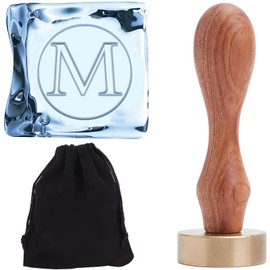 CRASPIRE Letter Ice Stamp 1.2 Inch Initial Alphabet M Ice Press Stamps Ice Branding Stamp Cocktail Wooden Handle Removable Brass Head for Party Events Holiday Whisky Mojito Drink Making DIY Craft