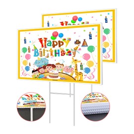 Maswater 2 Pcs 16x12 Inch Happy Birthday Yard Sign with Stakes, Colorful Happy Birthday Lawn Sign, Weatherproof, Birthday Outdoor Lawn Decoration