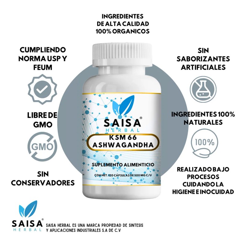 Suplemento Antiestres Ksm 66 | 120 Cápsulas | Suplemento Alimenticio