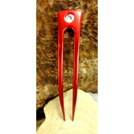 JWL HAWNKOA PRODUCTS Anodized Aluminum Two Prong Curved 6" Hair Forks Unbreakable Waterproof Pick Pic Pin Fork - Hawaiian Style (Red)