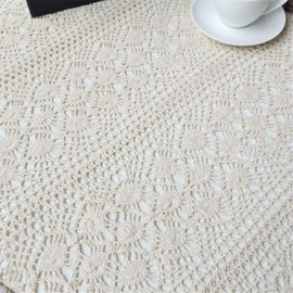 BMIDRUT Vintage Crochet Tablecloths Lace Doilies Cotton Beige Square Tablecloths Table Cover Table Topper Wedding Home Party Decoration (60x60 Inch)