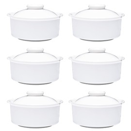 Vikko Small Soup Crocks With Lids, 7.5 Ounce White Soup Bowl with Cover, Set of 6 Soup Dishes, Dishwasher Safe, Sturdy Design
