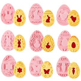 Easter Cookie Cutters Set, 9 Pieces 3D Plastic Easter Eggs Stamp Molds Linzer Cookie Cutters for Easter Party Supplies Decorations (Type C)