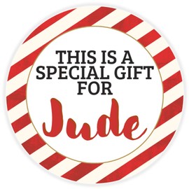 This is a Gift for Jude - Circle Sticker Decal 3 Inch - Candy Cane Merry Christmas Gift Tag Present Tree Holiday Custom Name Santa Claus
