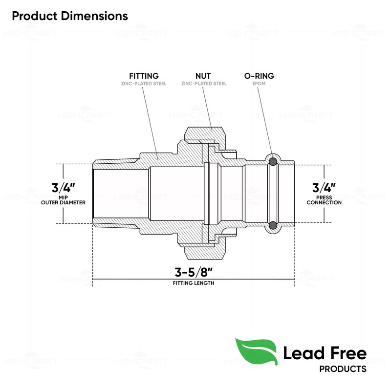 Highcraft Dielectric Union Pipe Fittings 3/4 in. MIP x Press