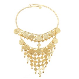 Women Masquerade Masks Face Chain Metal Jewelry Belly Dance Face Coin Veil Dance Play Accessories (Golden-A)