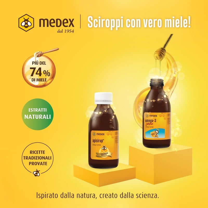 Medex Apisirup con propoli, 91% di miele, per benessere della