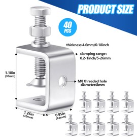 Lounsweer 40 Pcs Stainless Steel C Clamps Heavy Duty 1 3/16 Inch Mini Clamp with Stable Wide Jaw Opening Small Screw Clamps for Metal Working Mounting Woodworking