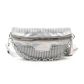 Long Keeper Sparkly Bum Bag Fanny Pack for Women Teen Girls Rhinestones Waist Bag Party Holographic Bumbags Ladies Shiny Bling Bag Cross Body Chest Bag (White)