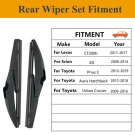 2 Pack 8 inch Rear Wiper Blades for Lexus CT200h 2011-2017 / Toyota Prius C 2012-2019 / Scion XD 2008-2014 Back Windshield Wiper Replacement