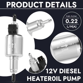 Diesel heater fuel pump suitable for 12V and 22ML diesel parking heaters, 2KW, 3KW, 5KW and 8KW diesel heaters.