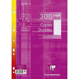 Clairefontaine - Ref 14712C - Multi-Punched Double Sheet (Pack of 150 Sheets) - A4 Sized, 5/5 Squared Rulings, 90gsm White Brushed Vellum Paper, Resealable Pack
