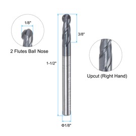 sourcing map Ball Nose End Mill CNC Router Bit, 1/16" Radius 1/8" Shank Solid Carbide AlTiN Coated Upcut Spiral 2 Flutes Cutter Milling Tool, 1/8" Dia 1-1/2" Total Length