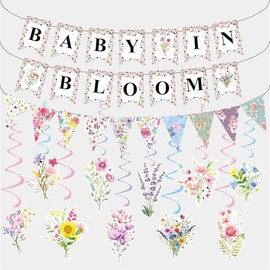 Wildflower Baby in Bloom Baby Shower Banner Decorations,with Floral Banner Hanging Swirls,Spring Theme Welcome Baby Shower Party Decor Supplies