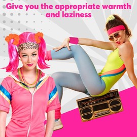 Riisoyu Sweatband Set 80s, 20 Pieces Neon Sweatband 80s Accessories Sports Headband Bracelet Set Colourful Women's Sports Bracelet Absorbent Sweatbands with Necklace