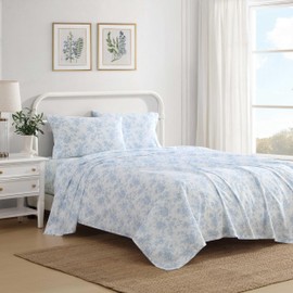 Laura Ashley - King Bed Sheets, Crisp & Cool Cotton Percale Bedding with Matching Pillowcases, Lightweight Bed Set, Oeko-Tex Certified (Walled Garden Blue)