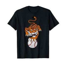Tiger Baseball Ball Animal Cartoon Character T-Shirt