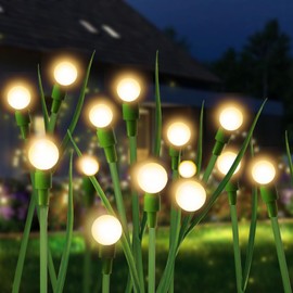 Firefly Lights Solar Outdoor Green Stem Twinkle,Swaying Garden Lights with Leaves,Landscape Path Light,Weatherproof Flickering Bubble Path Décor for Yard Patio Pathway Decoration Warm White(2 Pack)