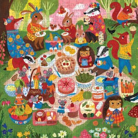 Woodland Picnic 500 Piece Family Puzzle from Mudpuppy, Bright and Colorful Illustrations of Woodland Animals Great and Small, Fun and Challenging Family Activity, Ages 8+