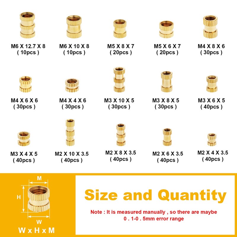 Faankiton 450PCS Threaded Insert Knurled Nuts, M2 M3 M4 M5