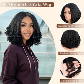 Style Icon 12” Short Afro Curly Ends Wig Wear-to-go Fluffy Yaki Black Wig Middle Part Soft Synthetic Wig