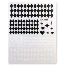 Nail Seal, Checker, Heart, Glitter, Transparency, Black, White, Nail Sticker, Nail Art, Self Nail Decoration, 1 Sheet Included, Sparkling Punpyunmaru NAS-040