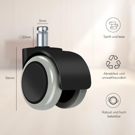 Office Chair Wheels, Pack of 5 Wheels for Office Chairs, Office Chair Wheels, Replacement Castors, Universal Chair Castors for Durable Office Chair Castors, Replacement Floor Protection Mats