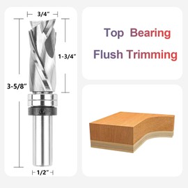 SpeTool Top Bearing Compression Flush Trim Router Bit with 1/2" Shank 3/4" Cutting Diamter, Solid Carbide Pattern Flush Router Bit for Wood Trimming