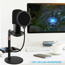 Frgyee AT2020 Table Microphone Stand with Shock Absorber Mount, Foam Wind Protection and Pop Protection, Adjustable Microphone Stand for Audio Technica AT2020 AT2020USB+ AT2035 ATR2500 Condenser
