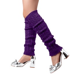 Leg Warmers - Purple Leg Warmers for Women for Winter, Leg Warmers 80s Ribbed Knitted Long Socks for Party Sports