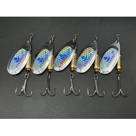 EVERBAY Fishing Spinners, Hard Fishing Lures, Long Cast Tackle, Sea Fishing, Metal Spinnerbait Freshwater and Saltwater for Spinning for Trout, Salmon, Perch, Pike, Bass, Pollock, size 5, set/5pcs