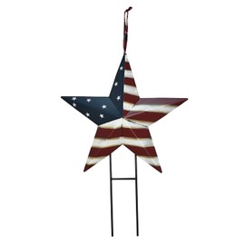Metal Barn Star Yard Sign Patriotic Garden Stakes Hanging Star Ornament with Stake Outdoor 4th of July Lawn Decoration Party Supplies USA Flag Decor for Independence Day Memorial Day