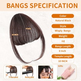 Leelebamo Clip in Bangs 100% Real Human Hair, Fake Bangs Hair Clip on Bang for Women, Dark Brown Wispy Bang Fringe with Temples Hairpieces Extensions for Daily Wear (Dark Brown, Wispy Bangs)