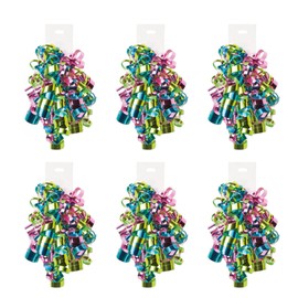 Made in USA Self-Adhesive Colorful Assorted Curly Bows Gift Wrap Accessory, 6-Count (Metallic Grass Green, Turquoise & Pink)