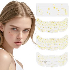 24 Stück Glitzer Gesicht Sommersprossen Tattoos, Goldene Wasserdichte und Langanhaltende Glitzer Freckles Tattoo für Make-Up, Glitzer Sommersprossen Temporäre Tattoos für Party, Festival