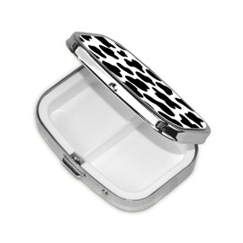keluki Animal Cow White Black Spot Print Square Metal Pill Box with 2 Compartment for Pocket or Purse Travel Bag Small Size 2.2 inche