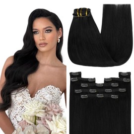 YoungSee Clip in Human Hair Extensions Black Clip on Hair Extensions Real Human Hair Jet Black Clip in Remy Hair Extensions Silky and Smooth Hair Extensions Clip in Human Hair 120G 20Inch 7Pcs