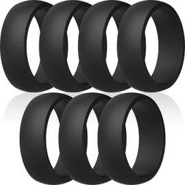 ThunderFit Mens Silicone Rings Wedding Bands Classic & Middle Line 8.7mm Wide 2mm Thick - 1/4/7 Variety Multipack (7 Black Rings, 11.5-12 (21.3mm))
