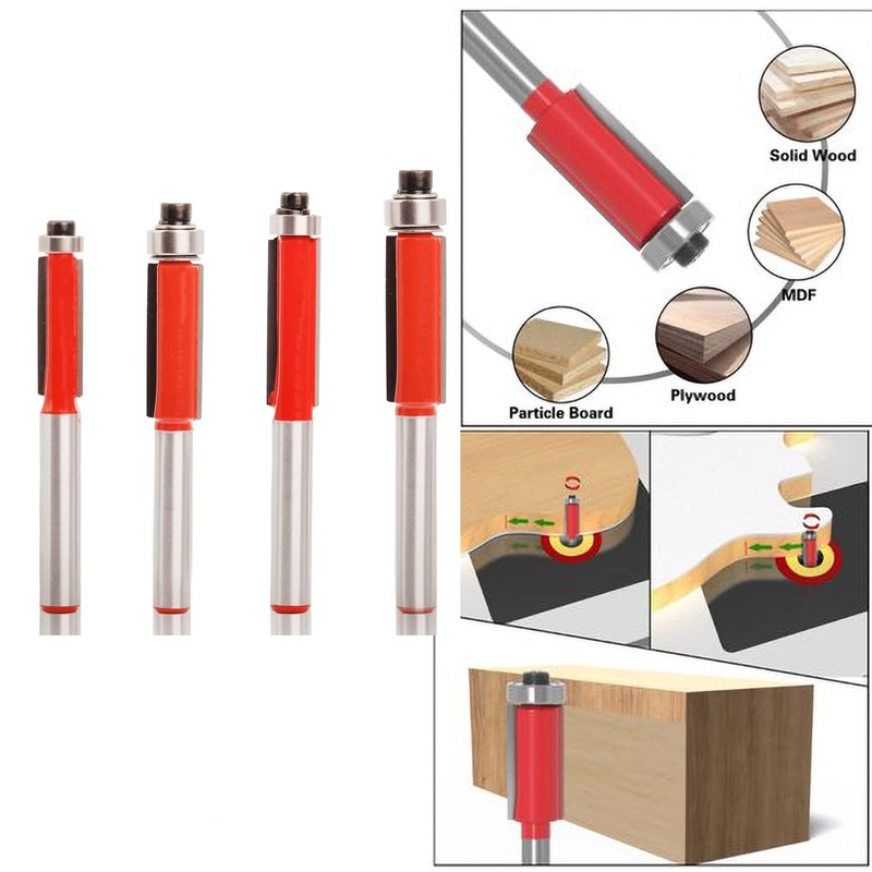 Sinoprotools 4pcs Flush Trim Router Bit Set 1/4 Inch Shank
