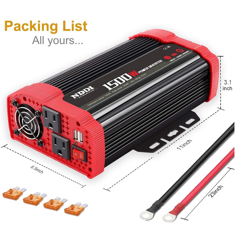 NDDI POWER 1500W Car Power Inverter 12V DC to 110V
