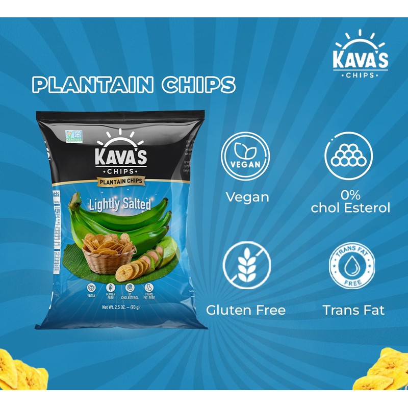 Kava's Plantain Chips, Lightly Salted Chips - 24 Packs Vegan
