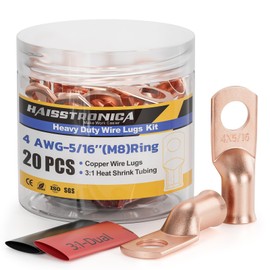 Haisstronica - 10 terminales de cable de batería de 4 AWG - 5/16 pulgadas (M8), terminales de alambre de cobre resistentes con 10 tubos termoencogibles adhesivos 3:1, conectores de cable de calibre 4,